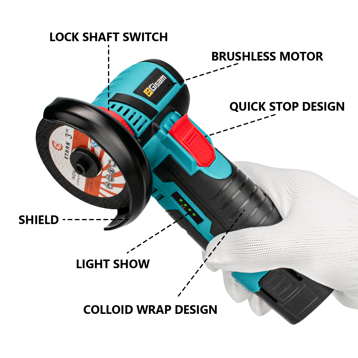 12 V batteridrevet vinkelsliper - dobbel batteripakke + hurtiglader