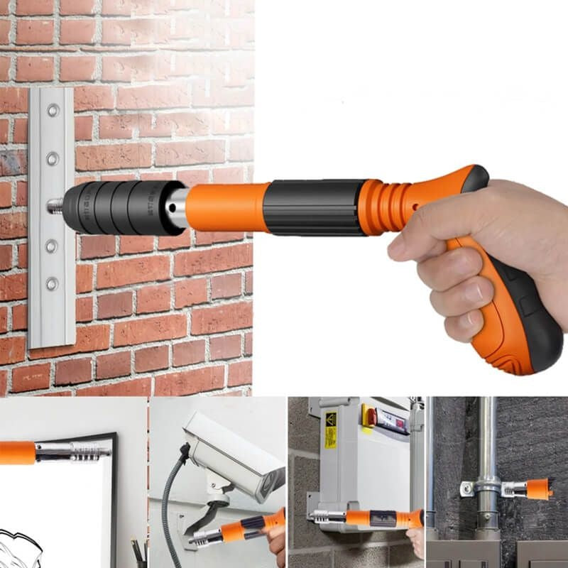 Batteridrevet 3-i-1 festepistol + 100 betongspiker