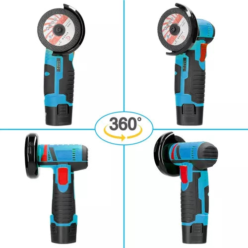 12 V batteridrevet vinkelsliper - dobbel batteripakke + hurtiglader