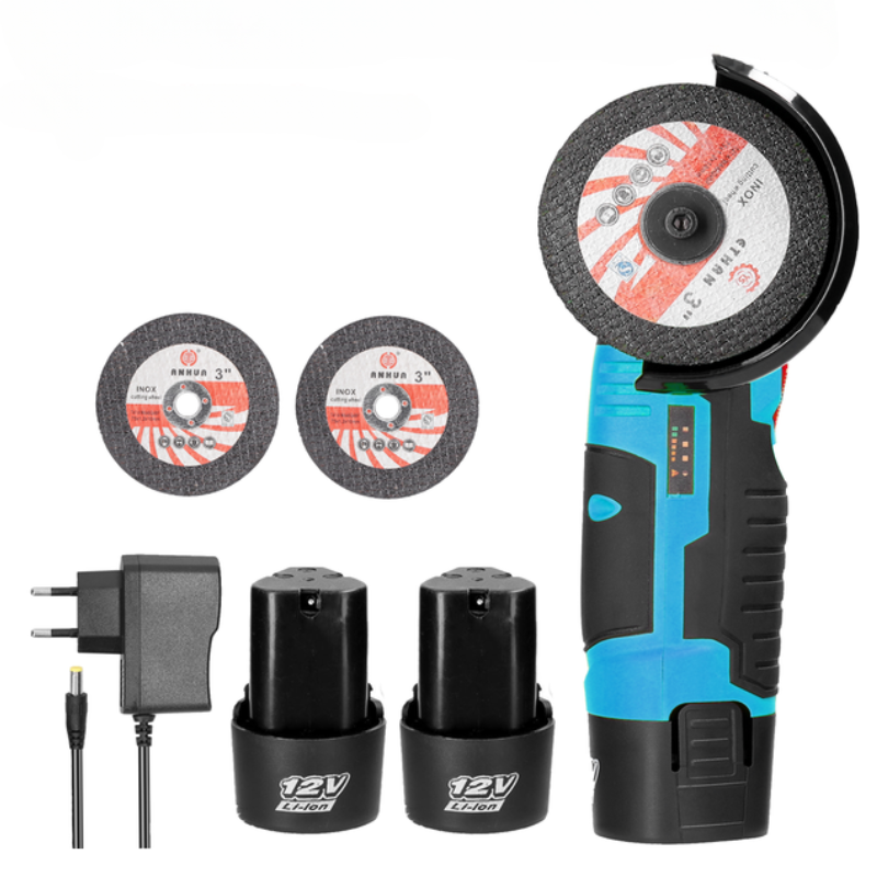12 V batteridrevet vinkelsliper - dobbel batteripakke + hurtiglader